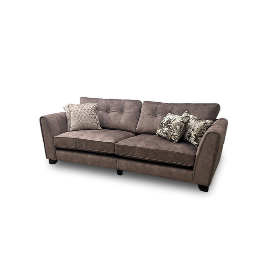 ‘Ariana’ Dapple Chocolate Velvet Brass Insert 4 Seater Classic Back Split Frame Sofa