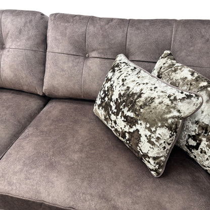 ‘Ariana’ Dapple Chocolate Velvet Brass Insert 4 Seater Classic Back Split Frame Sofa