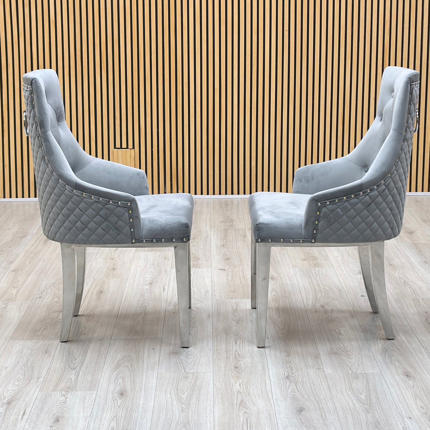 ‘Dolce’ Grey Velvet Button Back Dining Chairs - Set of 2