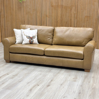 ‘Bailey' Tan Brown Leather 4 Seater Sofa