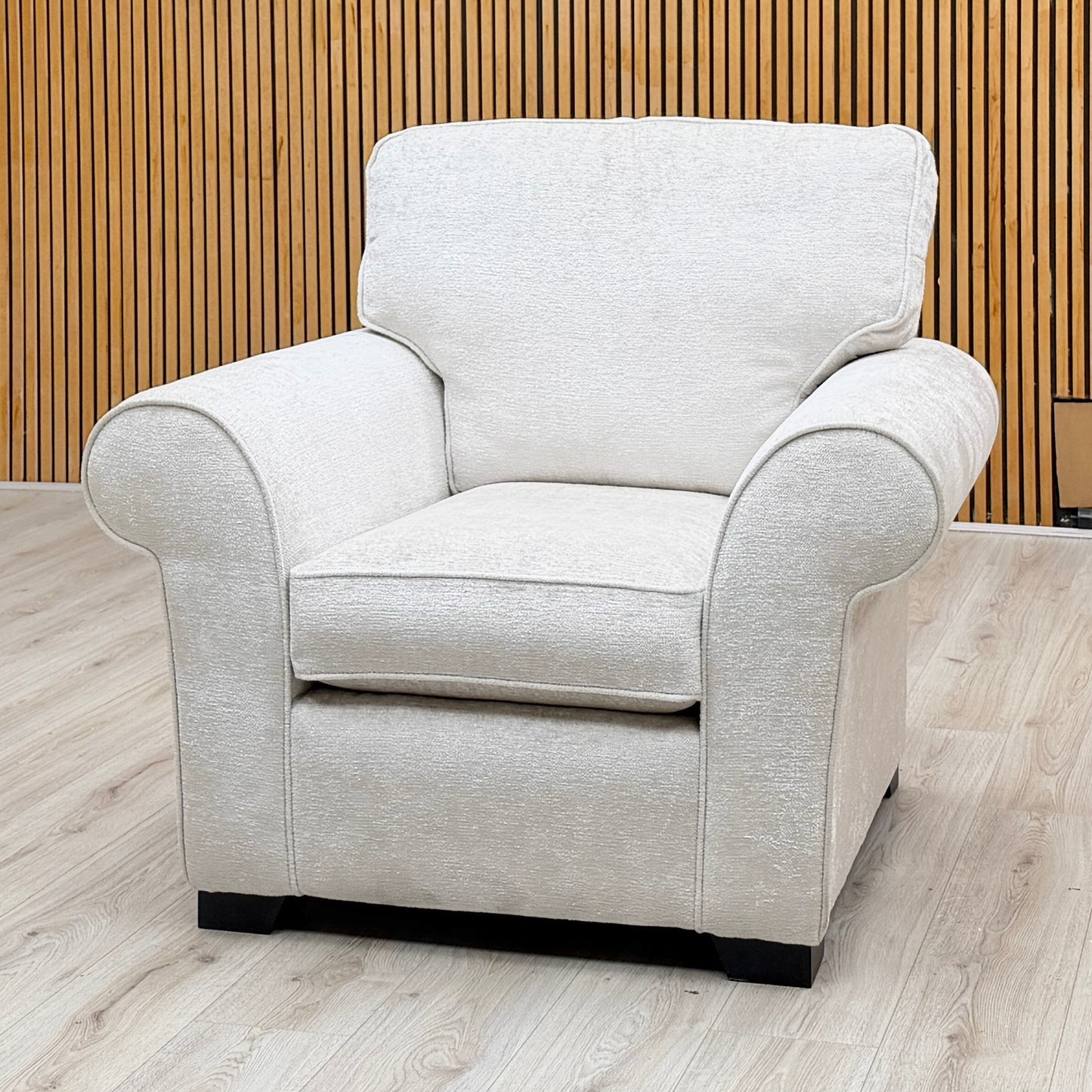 ‘Hedingham’ Fossil Debden Ivory Plain Fabric Armchair – view 3