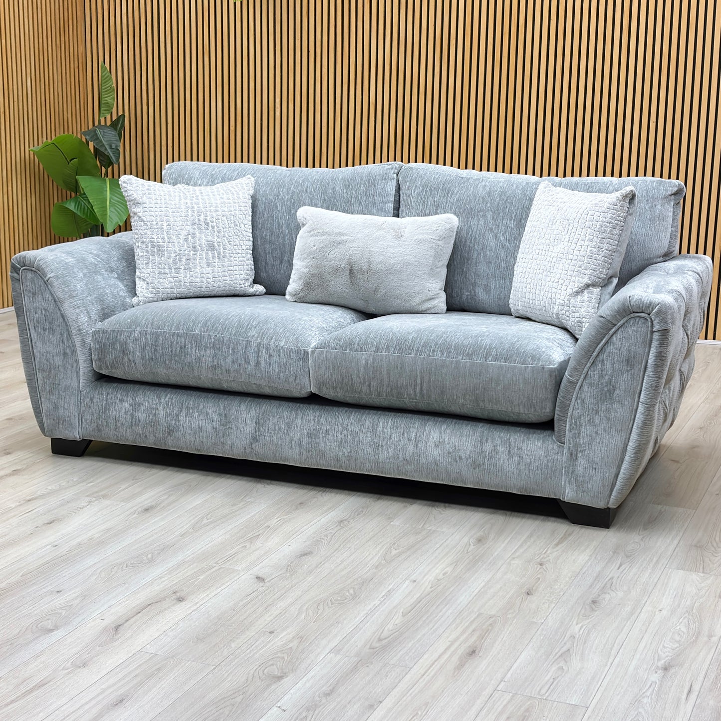 'Aphrodite’ California Mist Grey Dw Ft Fabric 3 Seater Sofa