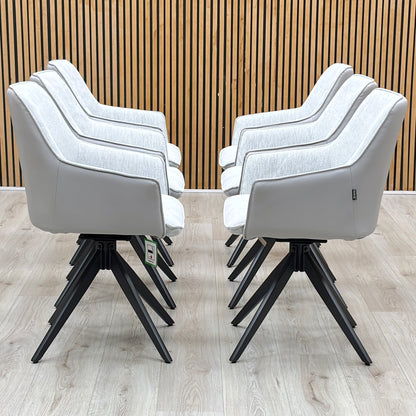 ‘Jose’ Stone Grey Fabric Set of 6 Swivel Dining Arm Chairs