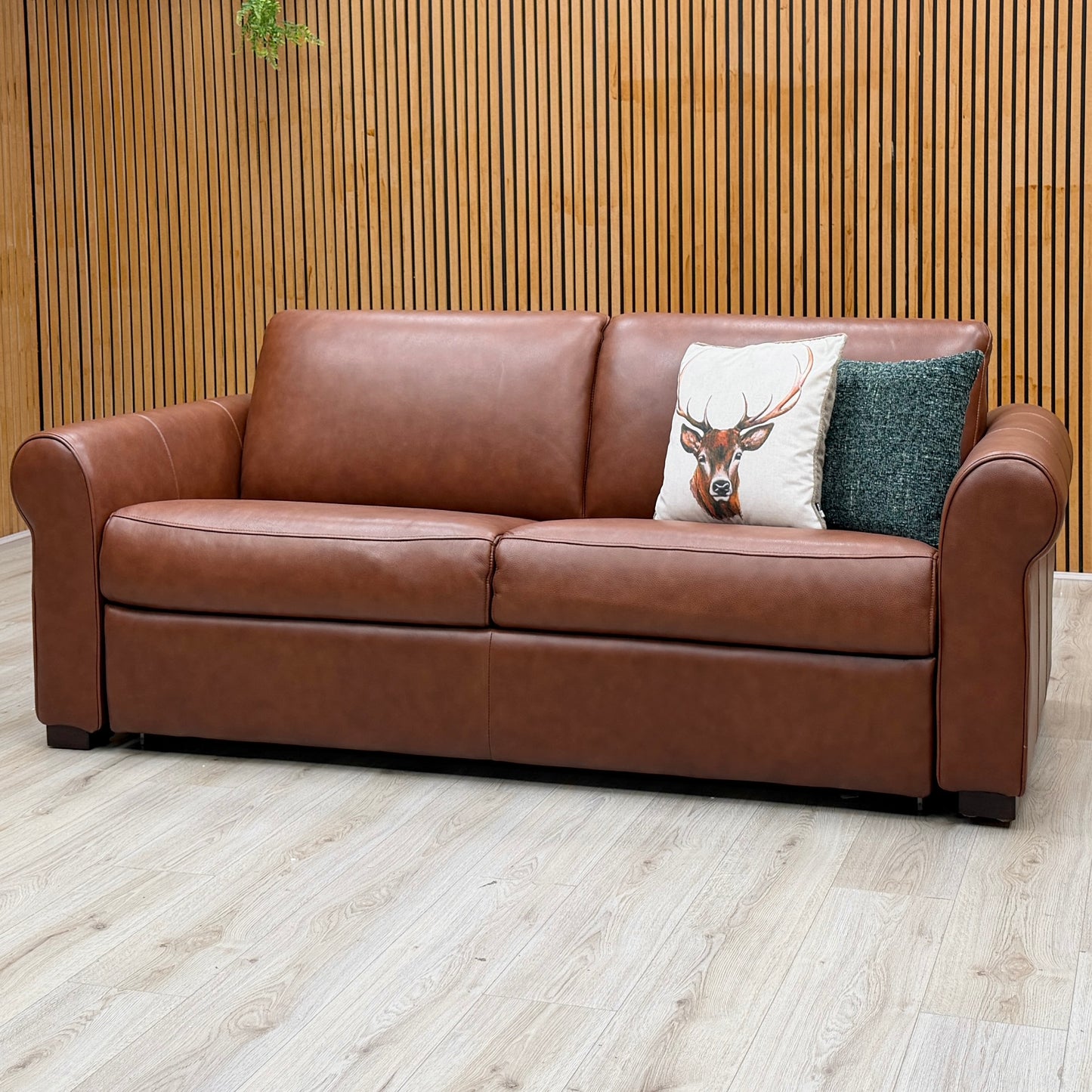 Nicoletti ‘Alcova’ Brown Leather 3 Seater Sofa Bed with Scroll Arms