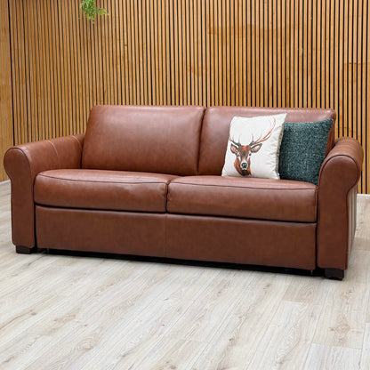 Nicoletti ‘Alcova’ Brown Leather 3 Seater Sofa Bed with Scroll Arms