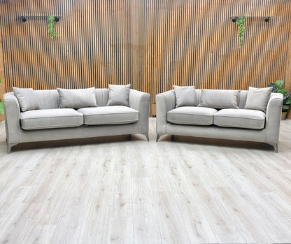 ‘Sirius’ Pebble Grey Velveteen Fabric Classic Back 3 + 2 Seater Sofa Set