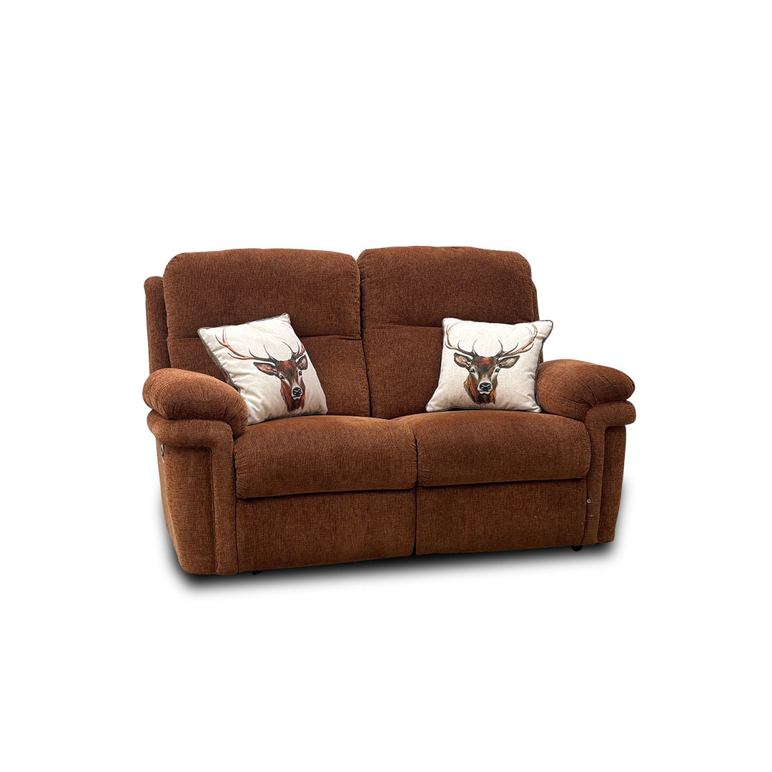 'Toledo' Pumpkin Fabric 2 Seater Power Recliner Sofa with Head Tilt & Lumbar