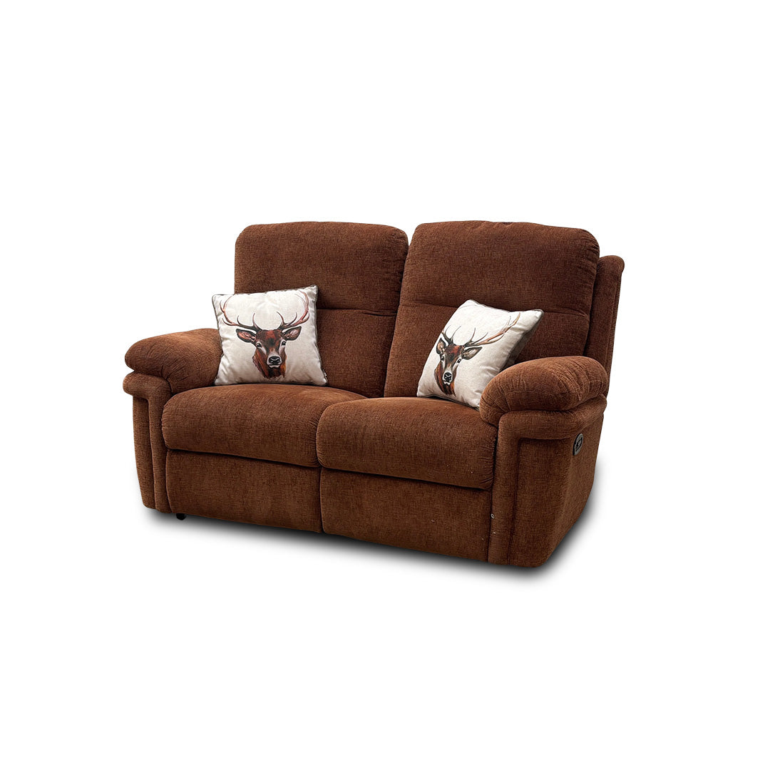 'Toledo' Pumpkin Fabric 2 Seater Power Recliner Sofa with Head Tilt & Lumbar