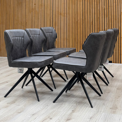‘Jayden’ Dark Grey Faux Leather Set of 6 Swivel Dining Chairs