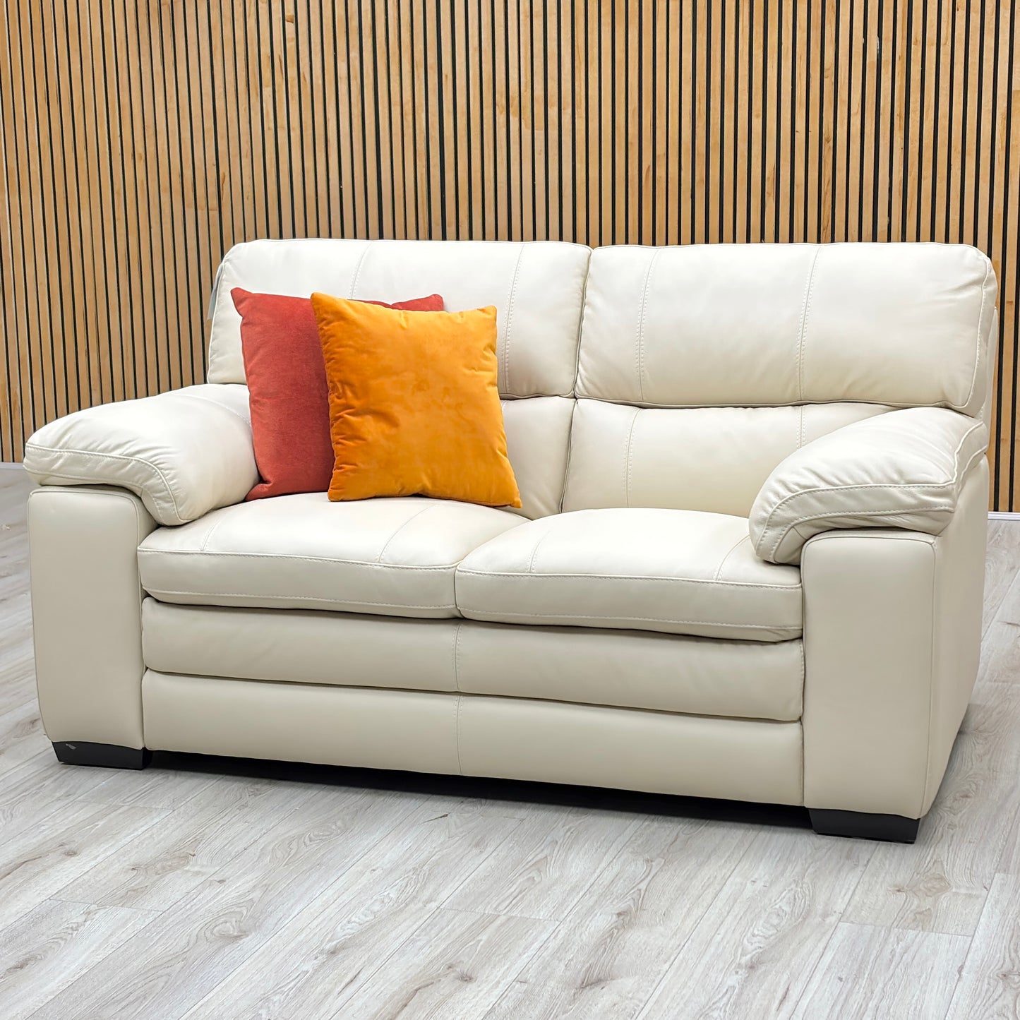 World of Leather ‘Cozee’ Bv-862c Bisque Cream Pure Premium Leather 2 Seater Sofa