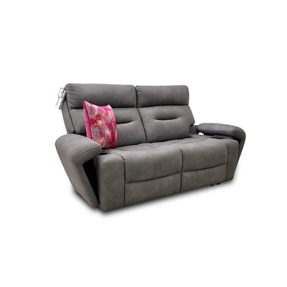 'Cinemax' Nappa Grey 2 Seater Fabric Power Recliner Sofa with Power Headrests and Media Arms
