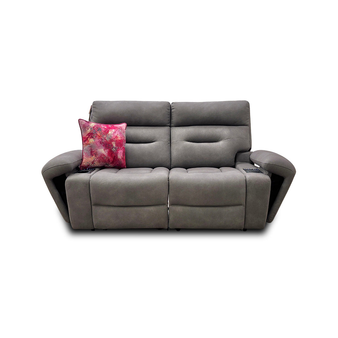 'Cinemax' Nappa Grey 2 Seater Fabric Power Recliner Sofa with Power Headrests and Media Arms
