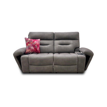 'Cinemax' Nappa Grey 2 Seater Fabric Power Recliner Sofa with Power Headrests and Media Arms