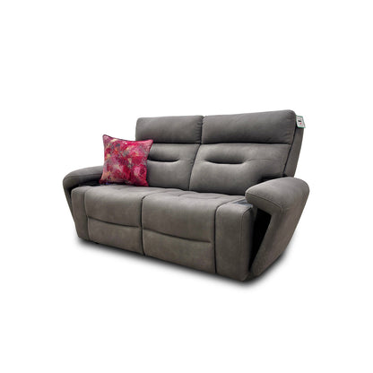 'Cinemax' Nappa Grey 2 Seater Fabric Power Recliner Sofa with Power Headrests and Media Arms