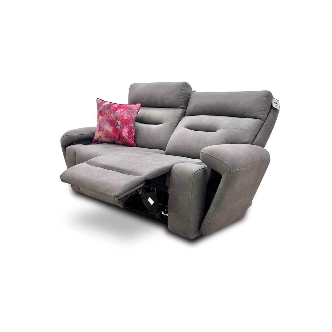 'Cinemax' Nappa Grey 2 Seater Fabric Power Recliner Sofa with Power Headrests and Media Arms