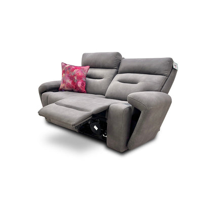 'Cinemax' Nappa Grey 2 Seater Fabric Power Recliner Sofa with Power Headrests and Media Arms