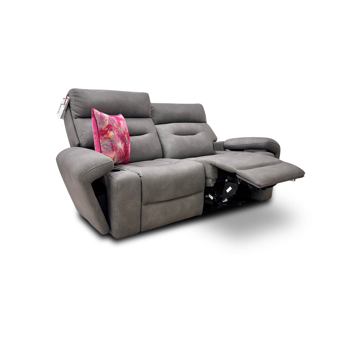 'Cinemax' Nappa Grey 2 Seater Fabric Power Recliner Sofa with Power Headrests and Media Arms