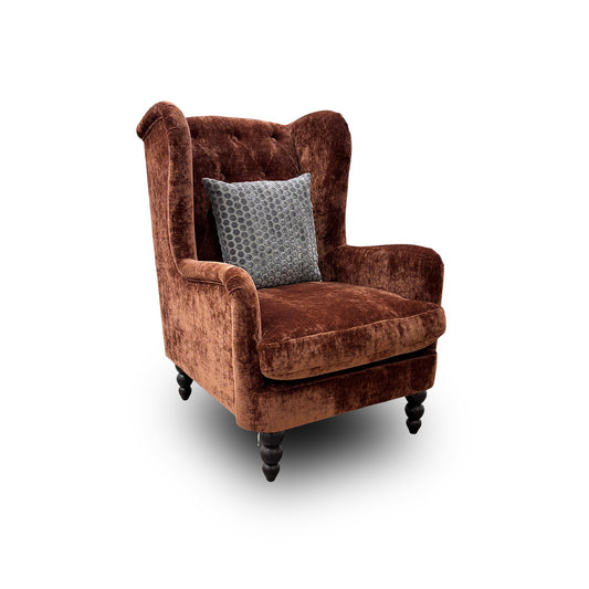 'Kensington' Luxury Chenille Rust All Over Wing Chair