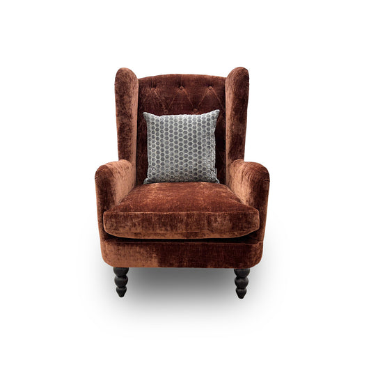 'Kensington' Luxury Chenille Rust All Over Wing Chair