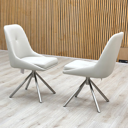 ‘Avorio’ Neutral Faux Leather Pair of Swivel Dining Chairs