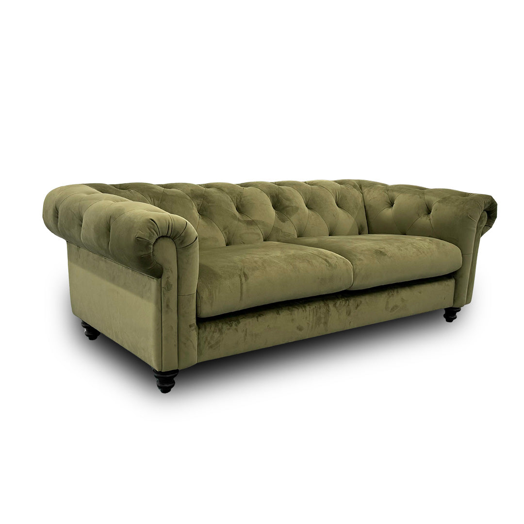 ‘Kensington’ Matt Velvet Moss All Over Chesterfield 3 Seater Sofa