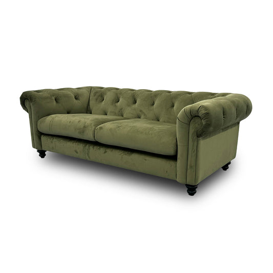 ‘Kensington’ Matt Velvet Moss All Over Chesterfield 3 Seater Sofa