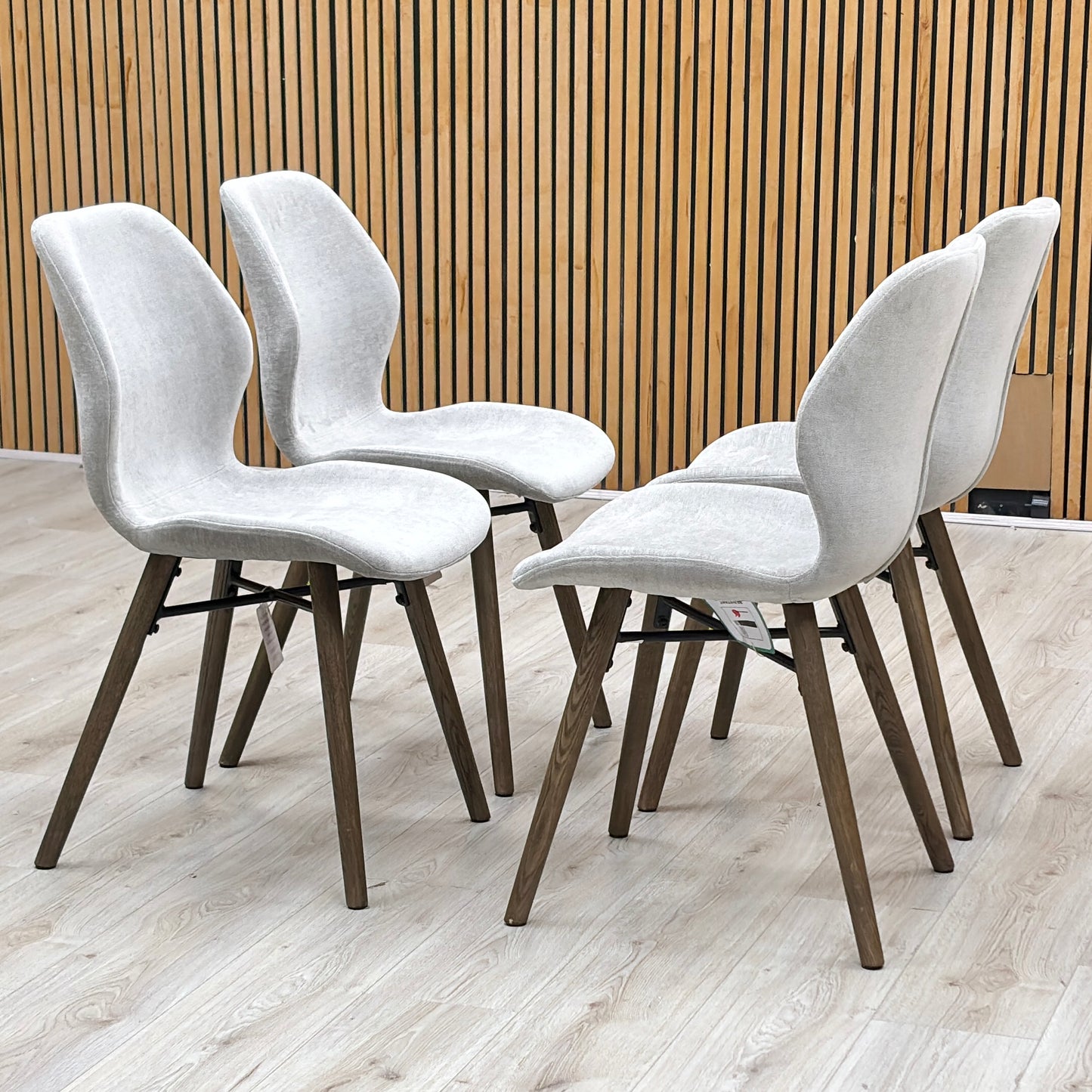 ‘Stockholm’ Grey Upholstered Dark Oak Set of 4 Dining Chairs