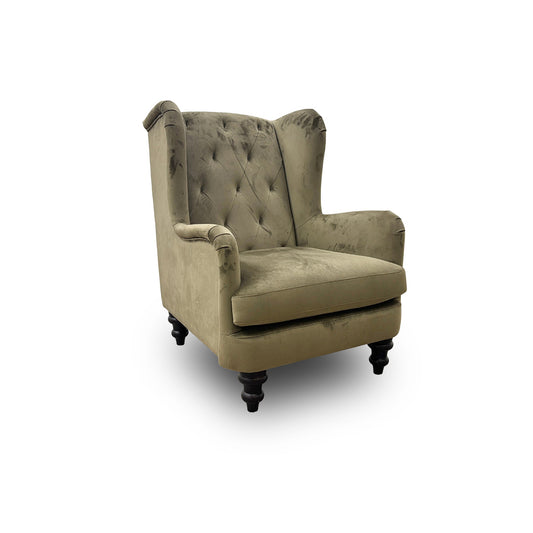 'Kensington' Matt Velvet Moss All Over Wing Chair
