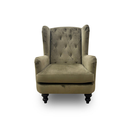 'Kensington' Matt Velvet Moss All Over Wing Chair