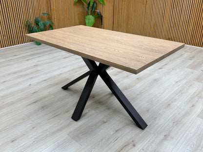 'Saturn' Solid Oak Compact 135cm Fixed Dining Table with Rust Sumptuous Velvet Dining Chairs - Set of 4 Furniture Village
