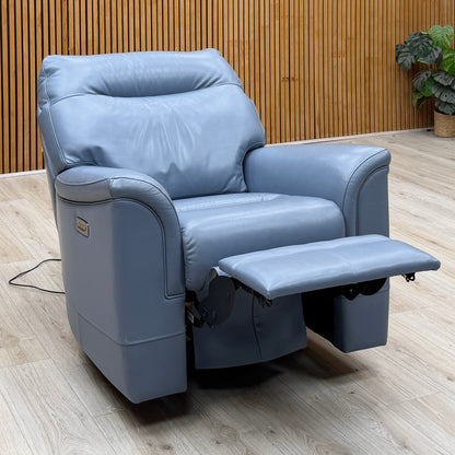 Parker Knoll ‘Hudson 23’ Roma Storm Blue Leather Power Recliner Chair with Power Headrest and Power Lumbar