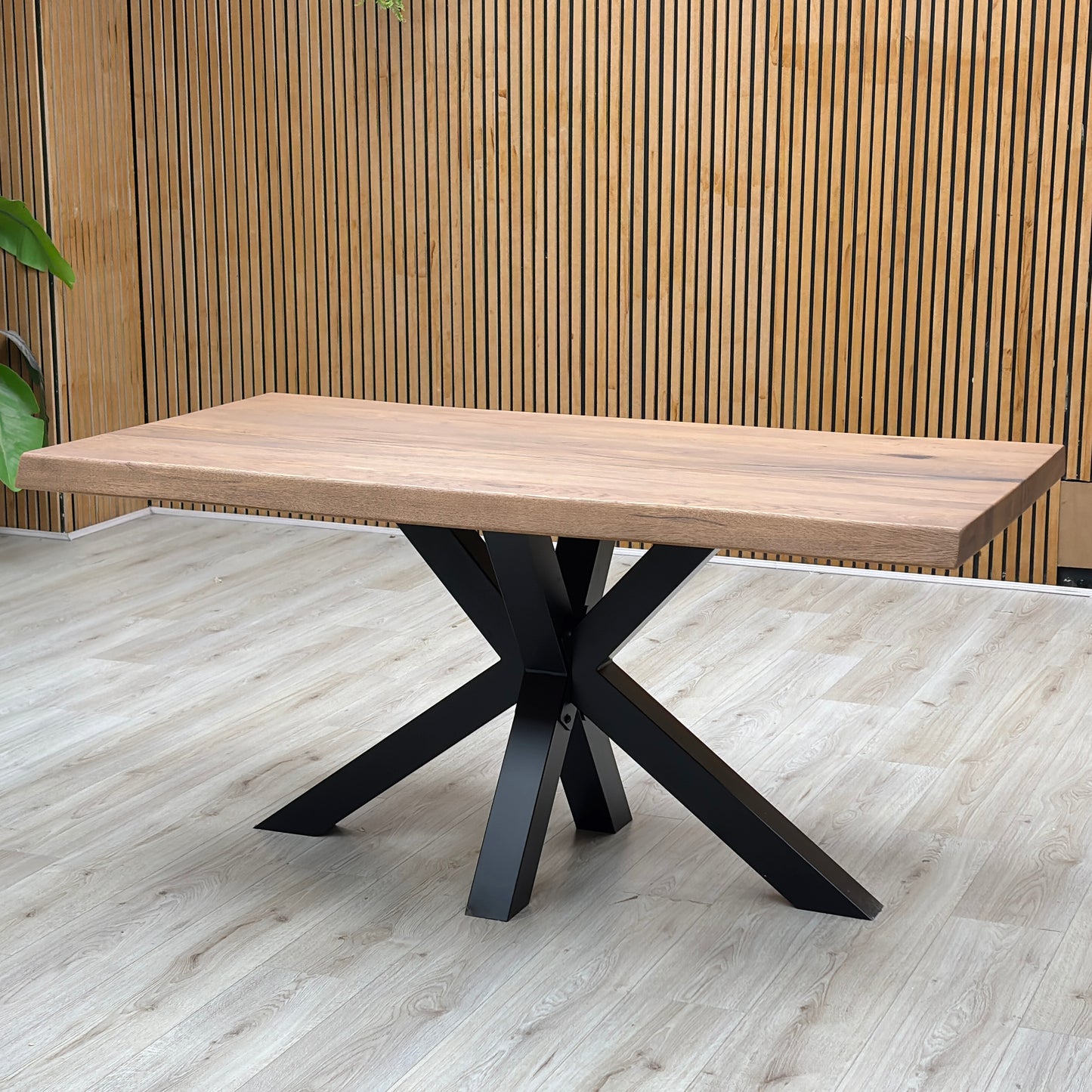 Bodahl ‘Terra’ 6 Old Bassano Solid Oak Raw Edge 160cm Dining Table with Metal Star Base