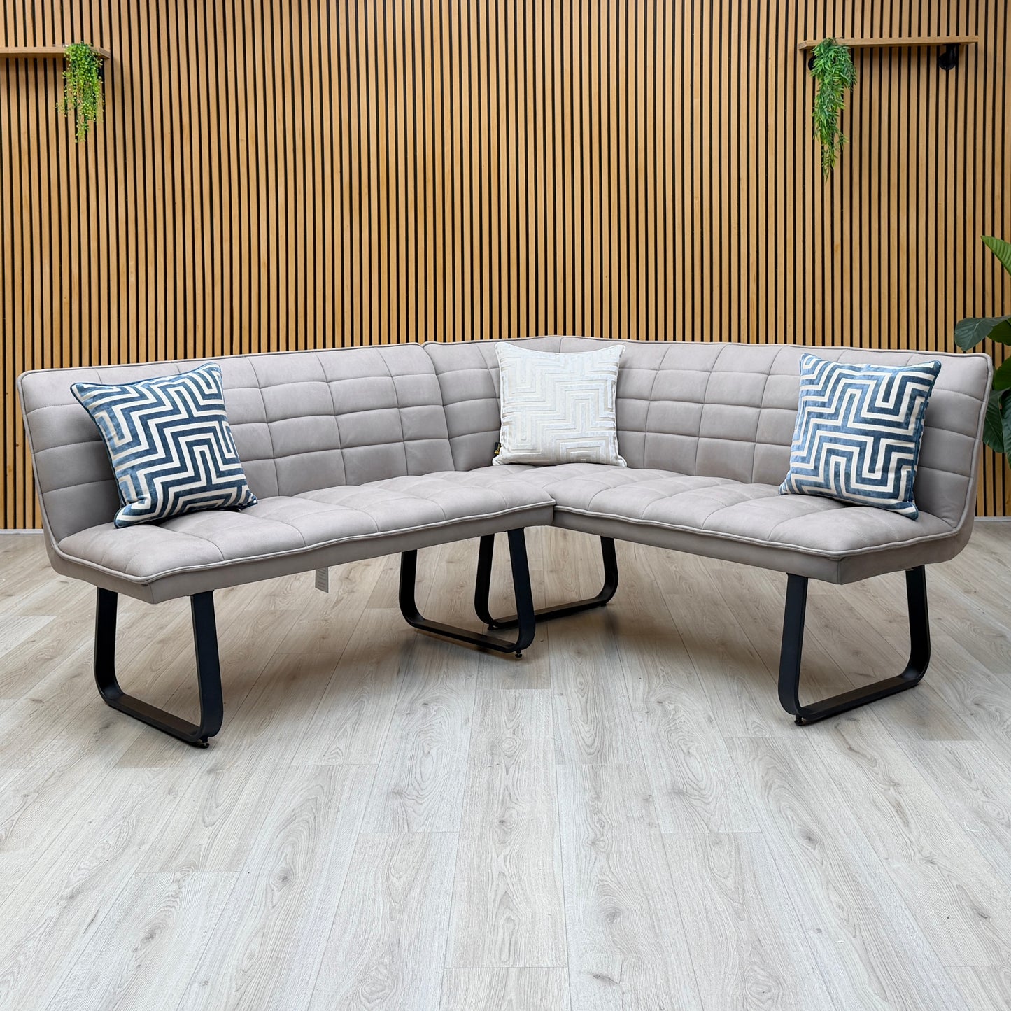 ‘Luno' Taupe Faux Leather Right Hand Facing Corner Dining Bench