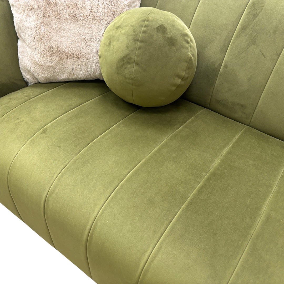'Fitzrovia' Matt Velvet Olive Mix With Trim 3 Seater Sofa + Swivel Accent Chair + Footstool