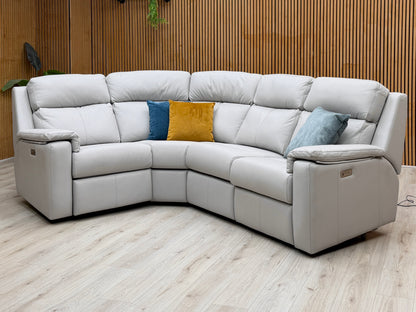 G Plan ‘Thornbury’ H006 Oxford Light Grey Leather Small Power Recliner Left Hand Facing Corner Sofa with Power Headrests and Power Lumbar