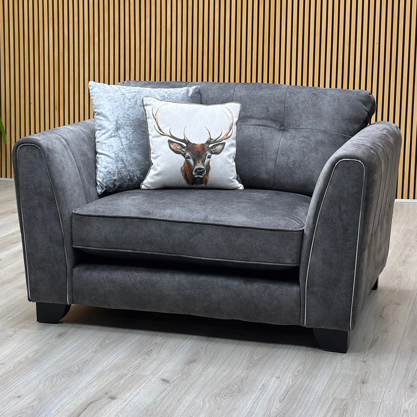 ‘Mariah’ Dapple Moleskin-Tri Chrome Fabric Classic Back Snuggler Chair