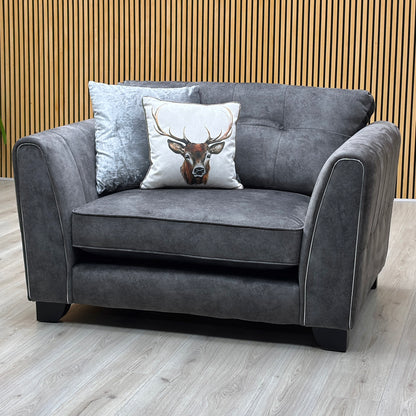 ‘Mariah’ Dapple Moleskin-Tri Chrome Fabric Classic Back Snuggler Chair