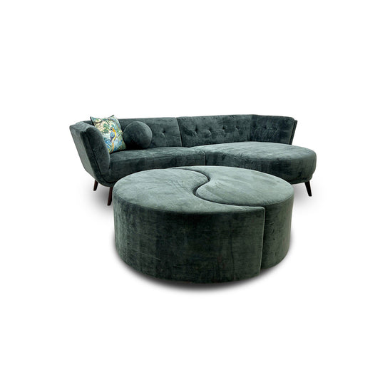 'Appleton' Forest Green Appleton Plain Fabric Right Hand Facing Open End Chaise Sofa + Yin Yang Footstool