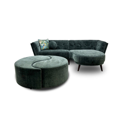 'Appleton' Forest Green Appleton Plain Fabric Right Hand Facing Open End Chaise Sofa + Yin Yang Footstool
