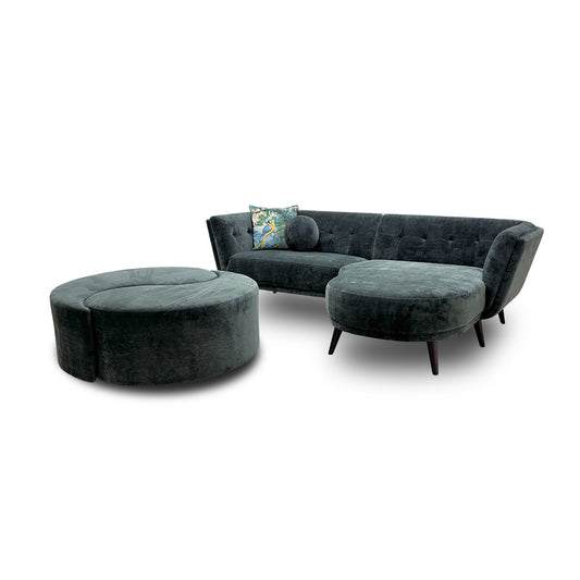 'Appleton' Forest Green Appleton Plain Fabric Right Hand Facing Open End Chaise Sofa + Yin Yang Footstool