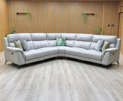 ‘Contempo' Bfa-Ori-R07 Bluish Grey Fabric Large Double Power Recliner Corner Sofa
