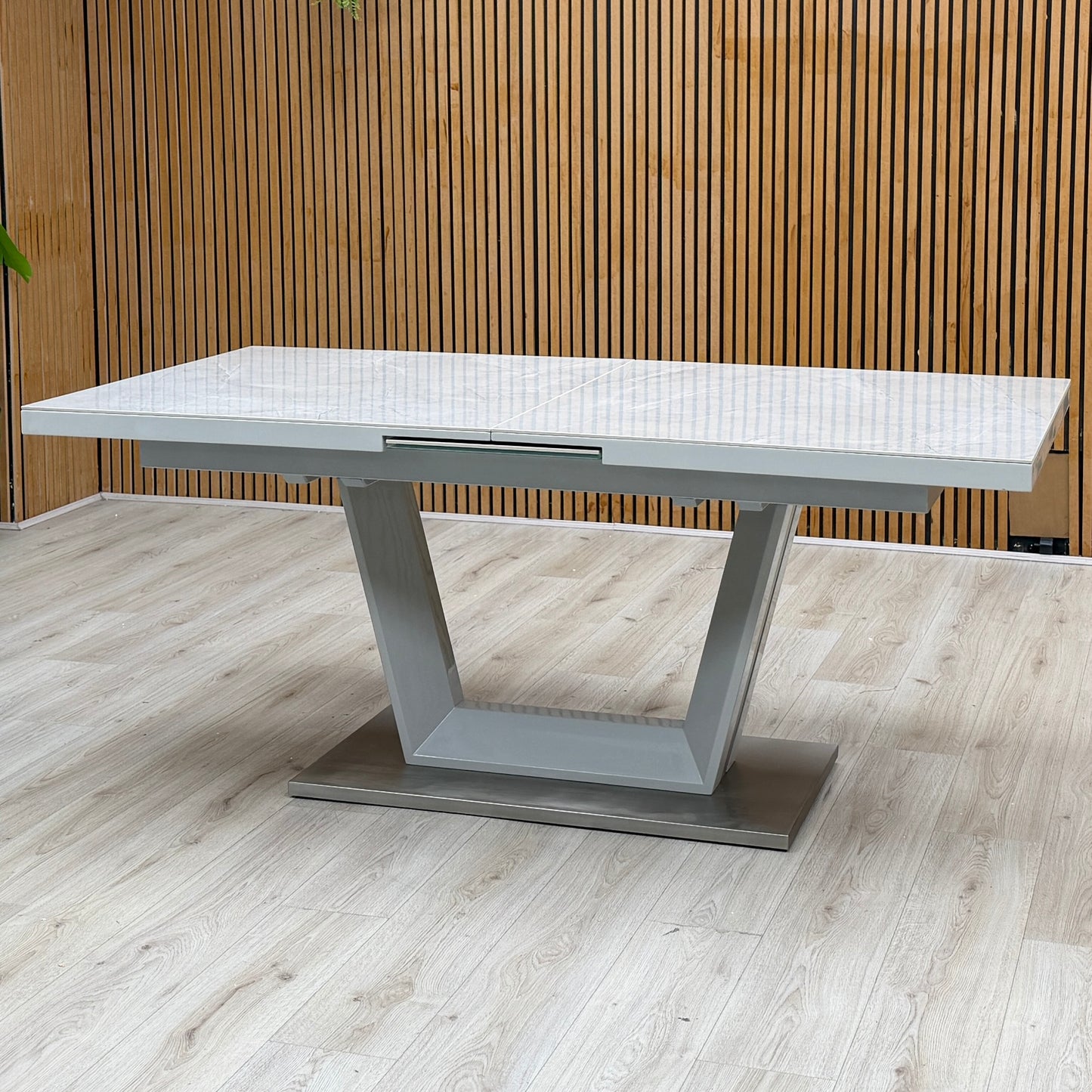 ‘Grigio’ High Gloss Ceramic Top Large Pop-Up Extending Dining Table