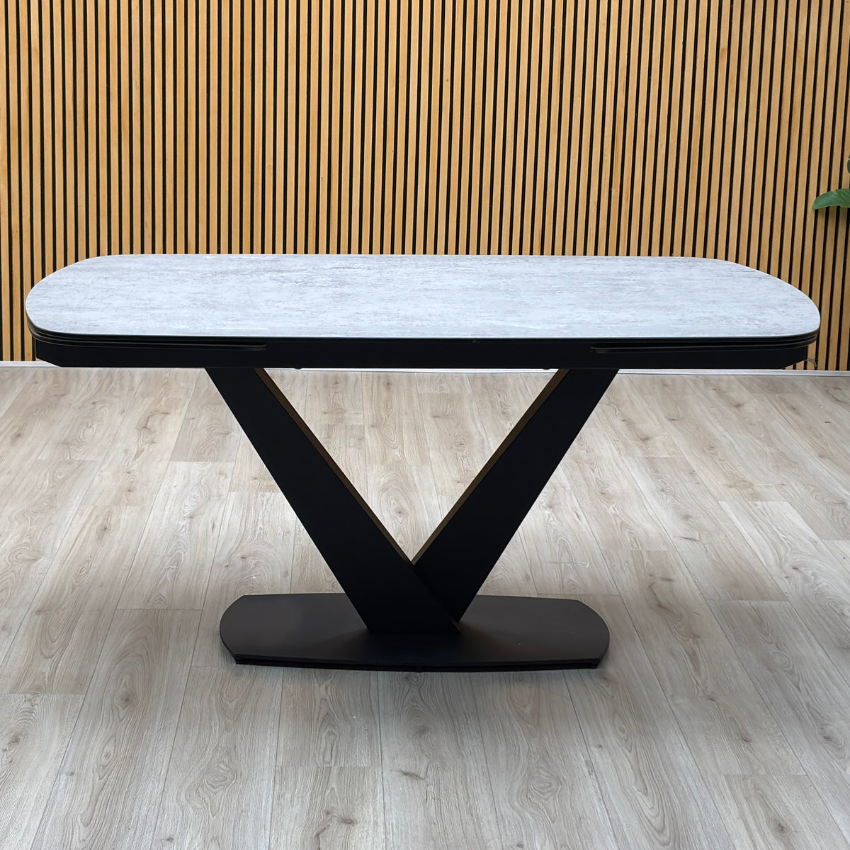 'Julio' Silver Ceramic Top 160cm Draw Leaf Extending Dining Table with Bc2 Cream Fabric Swivel Chairs x 4