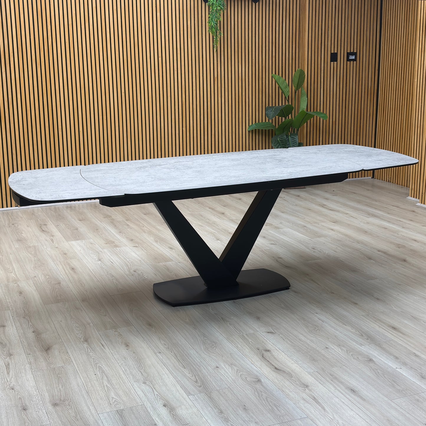 'Julio' Silver Ceramic Top 160cm Draw Leaf Extending Dining Table with Terracotta Orange Fabric Set of 6 Swivel Dining Chairs