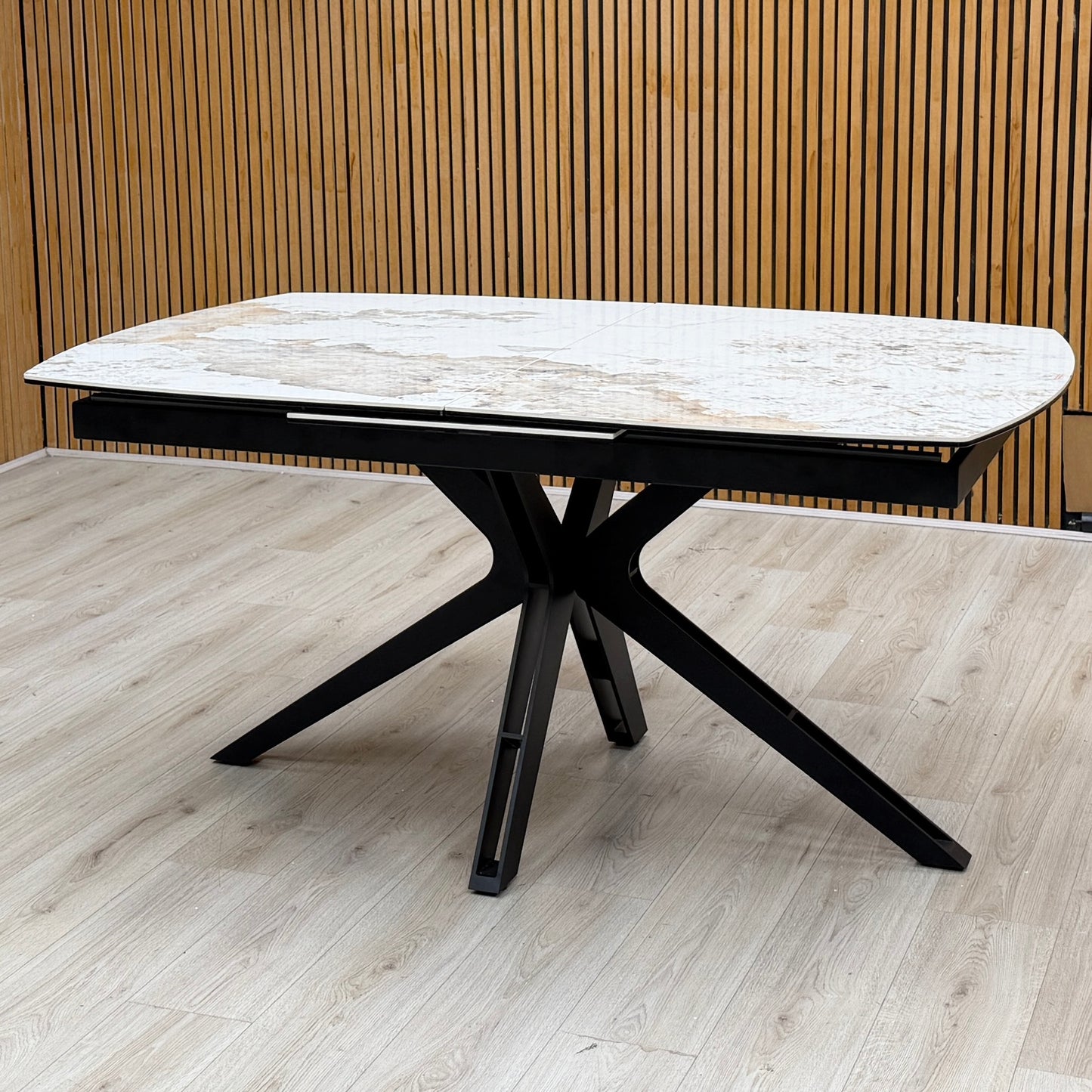 ‘Jose’ Calcutta Marble Ceramic Top 210cm Pop Up Extending Dining Table