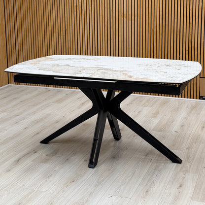 ‘Jose’ Calcutta Marble Ceramic Top 210cm Pop Up Extending Dining Table