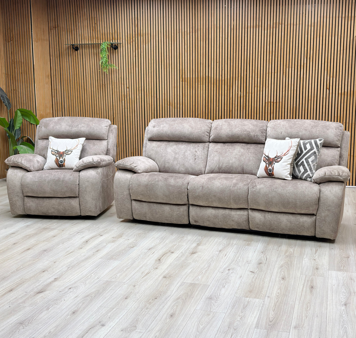 ‘Moreno’ Bfa-Bnn-R29 Mink Fabric 3 Seater Power Recliner Sofa + Power Chair