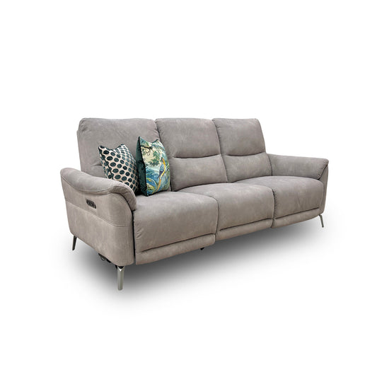 'Daytona' 43502 Dexter Stone Velvet 3 Seater Power Recliner Sofa with Drinks Holder and Built-in Bluetooth Speaker