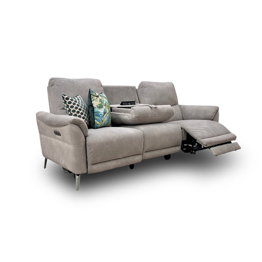 'Daytona' 43502 Dexter Stone Velvet 3 Seater Power Recliner Sofa with Drinks Holder and Built-in Bluetooth Speaker