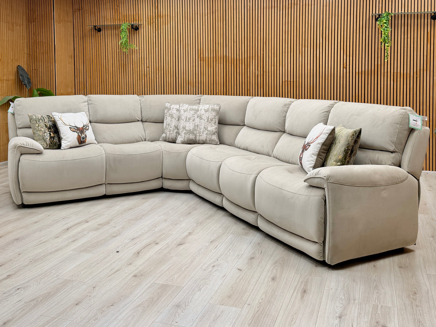 ‘Link’ Taupe Velvet Fabric Large Corner Sofa + Armless Unit